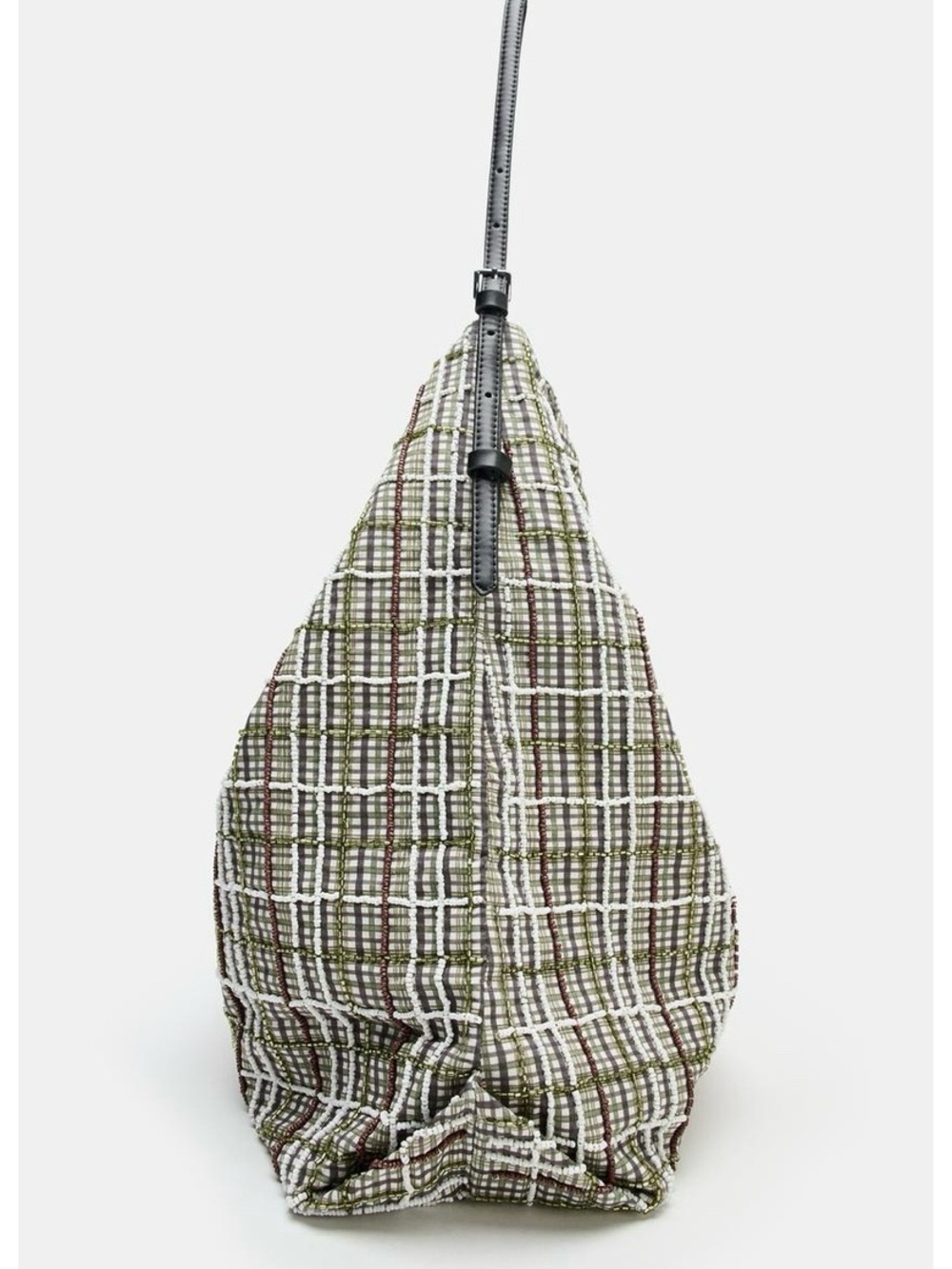 ZARA Olive Shimmer Appliqué Plaid/Shimmer Details Shopper Bag with Strap - NEW - Picture 4 of 6